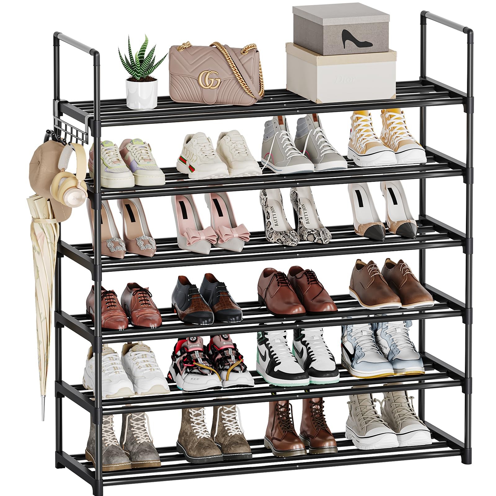 6 Tier Shoe Rack Organizer for Closet or Entryway Space Saving Storage