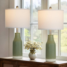 24.5" Ceramic Table Lamps Set of 2 for Bedroom, Sage Green Table Lamps for Li...