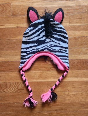 Justice zebra print knit fleece-lined hat, one size (preschool / elem. school)