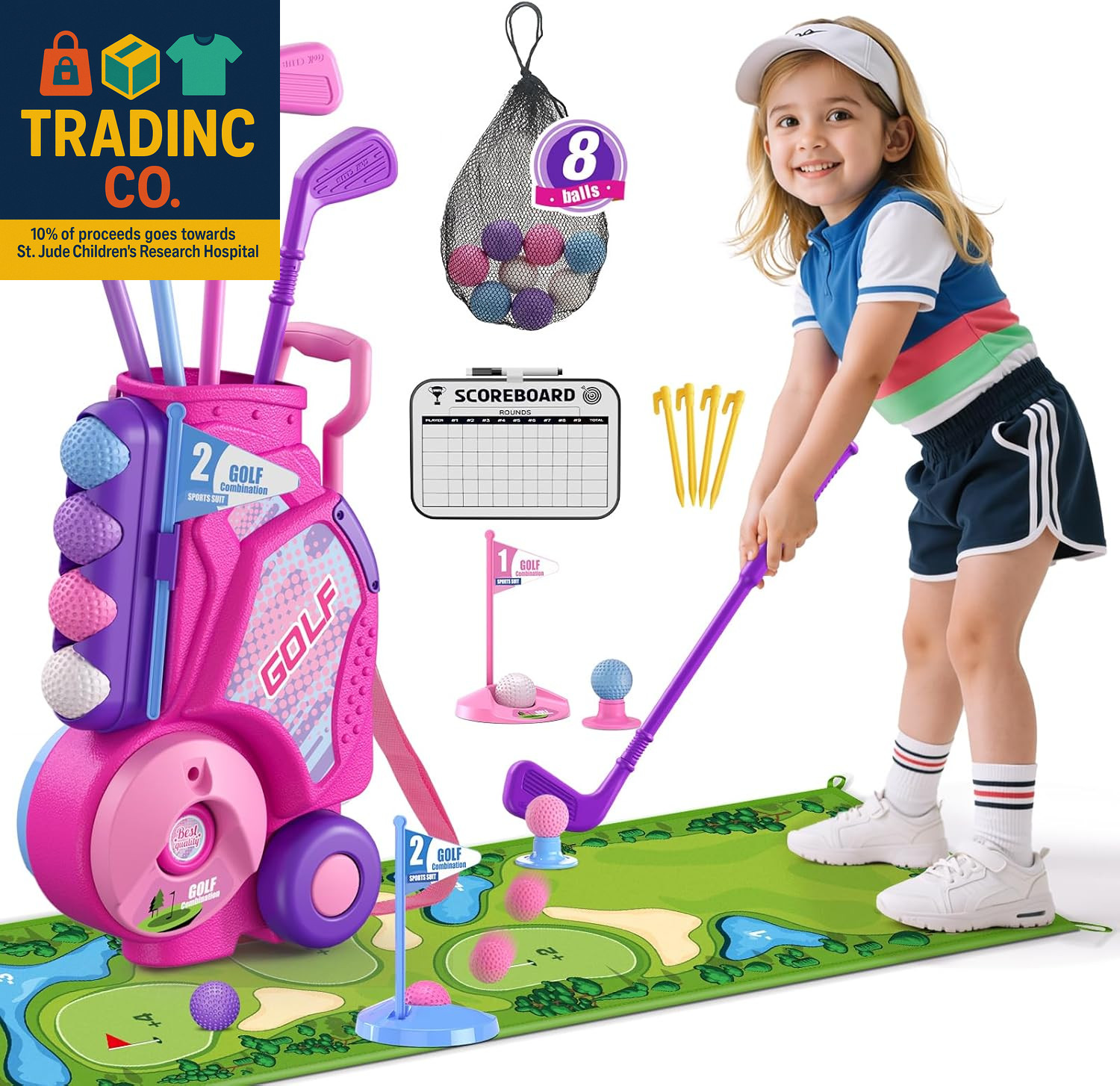 Set 2-4 Years, Kids Golf Club With 8 Balls, 4 Plastic Clubs, Puttin