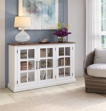 White Freestanding Wood Glass Cabinet, Glass Doors, Adjustable Shelves, 55 in
