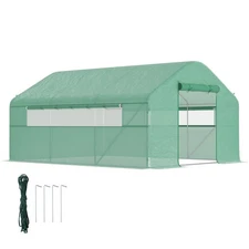 Outsunny 13' x 10' Hoop House with Large Windows Tunnel Greenhouse, Green