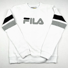 Fila Ladies Size S Fleece Sweatshirt Logo Crew Neck White