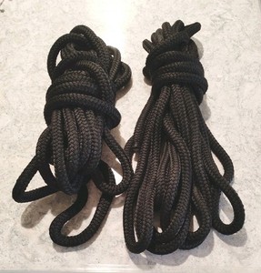 TWO 5/8 Inch x 35 Foot Black Double Braid Dock Line with Eye Splice 