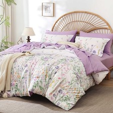 Yiran Floral Comforter Set King Size Purple 7 Piece Cute Flower Comforters Bed