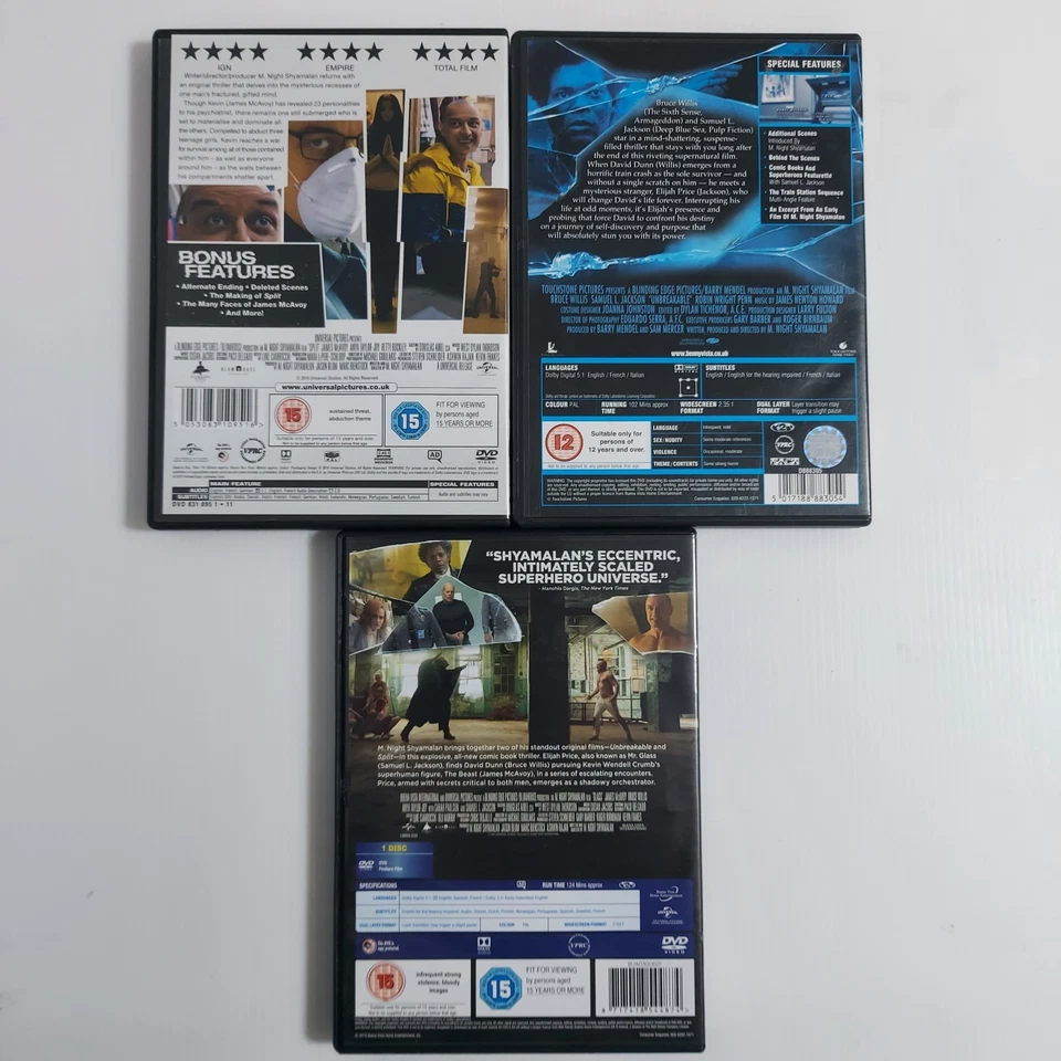DVD Thriller Unbreakable 2000 Split 2016 Glass 2019 – M Night Shyamalan Eastrail - Image 2 of 4