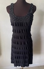 Tango Mango Womens M Black Solid Scoop Neck Sleeveless Sheath Ruffle Studded