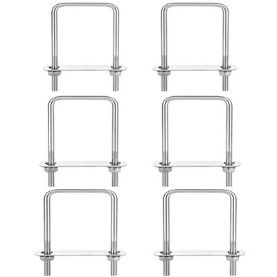 6 Pack Square U-Bolts 4'' Inner Width x 6.8'' Length Stainless Steel U Bolts wi...