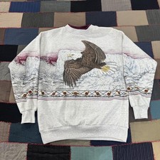 Vintage 90s Artisans Sunschein Designs Eagle Sweatshirt Gray Nature USA Made S/M