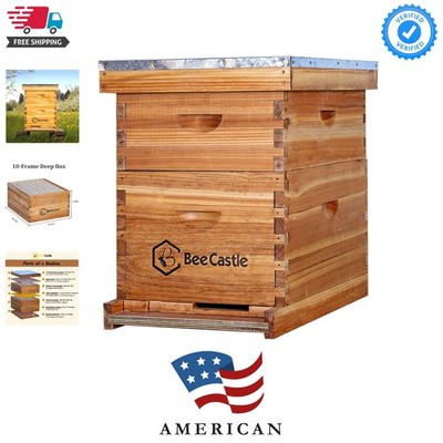 10-Frames Complete Beehive Kit, 100% Beeswax Coated Bee Hive Includes Beehive...