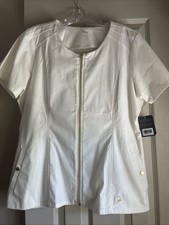 Jaanuu Scrub/Uniform Top. NWT White. XL Full Zipper. Gold Detail