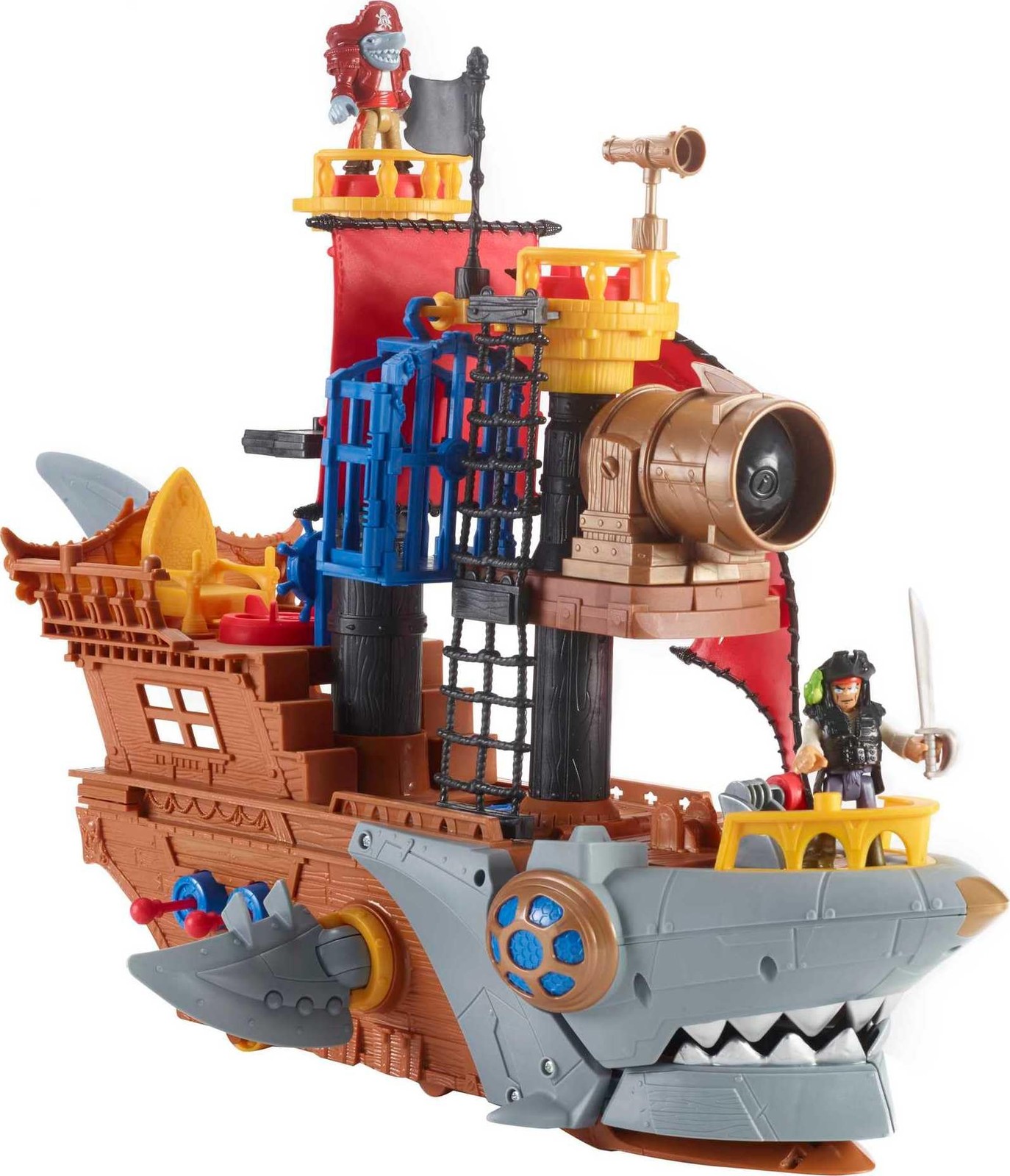 Fisher-Price Imaginext Preschool Toy Shark Bite Pirate 8.5 inches, Multicolor
