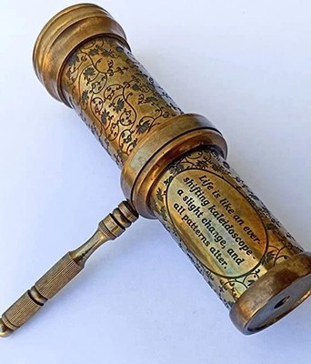Antique Hand Carved Brass Kaleidoscope W/ Handle Vintage Look Twist Kaleidoscope