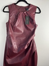 NEW LOOK - FAUX LEATHER WRAP SLEEVELESS DRESS - SIZE 12 - BURGUNDY