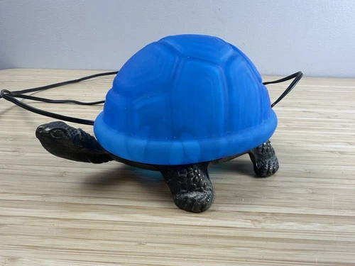 Vintage "Tiffany Style"  Amber Turtle Table Lamp/Night Light Glass & Metal  8.5"