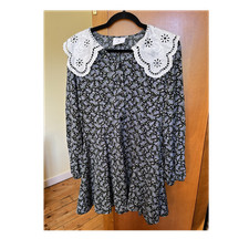 Daisy Street Floral A-Line Dress with Lace Collar, Long Sleeve, Size 10