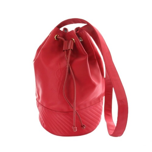 Yves Saint Laurent Vintage Shoulder Bag Red Nylon Drawstring Logo