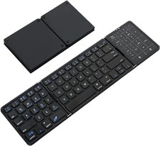 Foldable Bluetooth Keyboard with Touchpad & Number Pad, Portable Tri-Fold Wirele