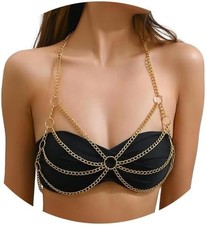 Gothic Metal Link Chain Bra Body Jewelry Multi-layered Harness Chest Chain Festi