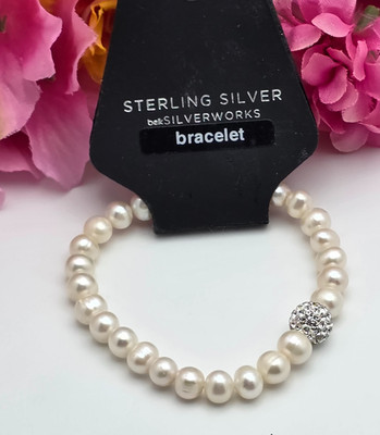 Belk Silverworks Sterlingsilber Zuchtperlen Armband weiße Perle Stretch 6,5