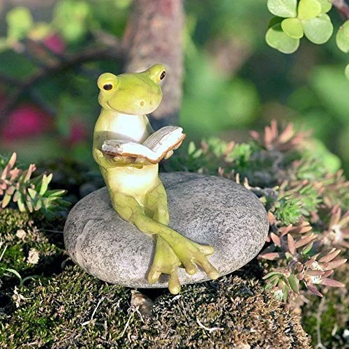 Top Collection Miniature Fairy Garden and Terrarium Frog Reading on Stone Statue - Image 3 of 3