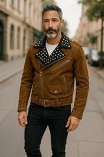 Diesel Men's Leather Motorcycle Jacket Studded Moto Biker Size Large