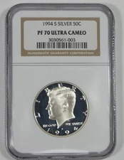 1994-S Kennedy Silver Half Dollar CERTIFIED NGC PROOF 70 ULTRA CAMEO