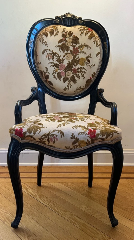 Pair Vintage Louis XV Style Armchairs – Brown & Gold Frame, Floral Upholstery - Image 4 of 4