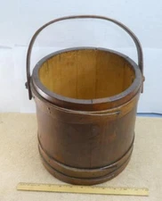 OLD Primitive Sugar Bucket Firkin Over Lapping Wood Bands !