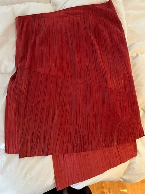 BLUFASHION (BLUMARINE) 华丽独特麂皮绒/皮革裙子全新带标签意大利 46 — 第 3/4 张图片