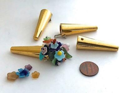 Vintage Large Heavy 15 x 45mm Metallic Gold Cone Charm Finding