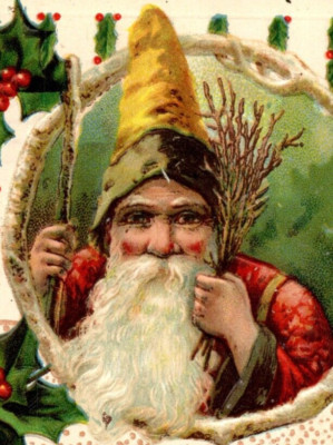1910 SANTA CLAUS YELLOW HAT CAP  MISTLETOE CHRISTMAS GREETINGS Postcard P11