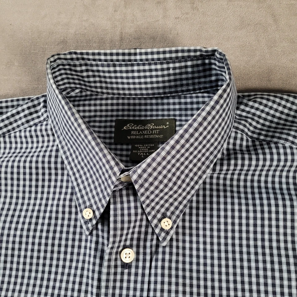 Eddie Bauer Relaxed Wrinkle Resistant Gray Black Checked Long Sleeve Large Tall - Image 4 of 4