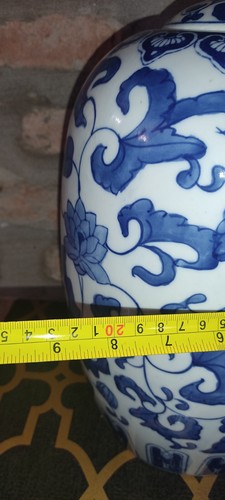 Large Vase Jar Ming Style China, White Blue Floral - Picture 13 of 20