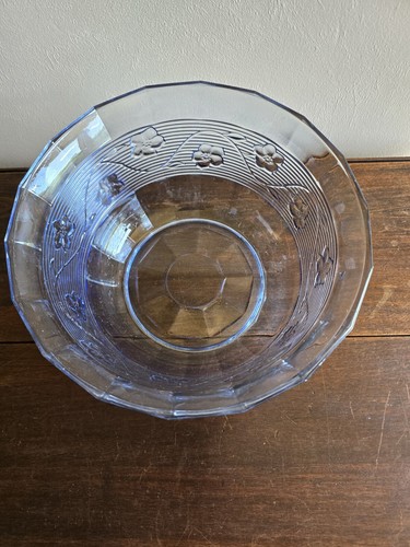 Vintage Avalon blau Anchor Hocking Glas Blumen große Salat/Servierschüssel Serviergeschirr - Bild 3 von 9