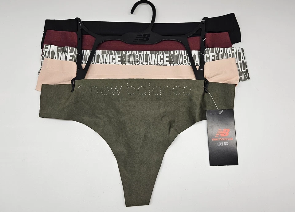 NEW BALANCE 5 Pack Women's L XL Logo Thong Panties Black Wine Sage Green Beige - Image 2 of 4