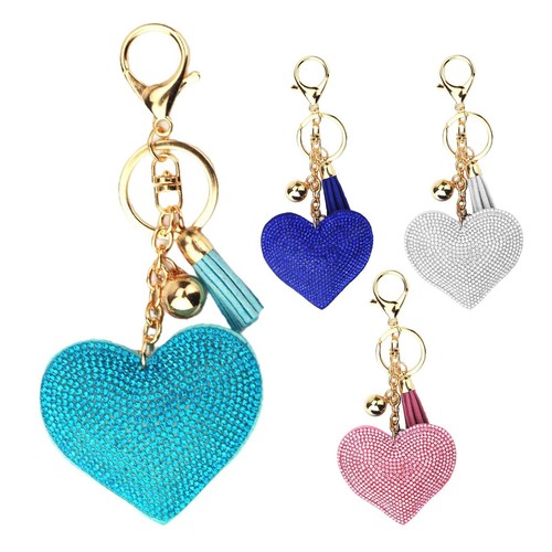 Shiny Rhinestone Heart Keychain Car Key Chain Ring Handbag Pendant Women