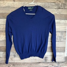 Polo Ralph Lauren Cashmere Blend Mens Sweater Large Blue V-Neck Hiking Preppy