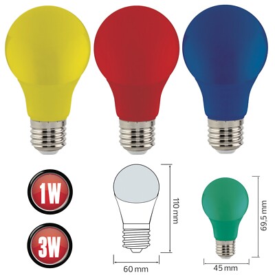 LED E27 Fassung Farbige Lampen Glühbirne Gelb Rot Grün Blau Leuchte 1w ...