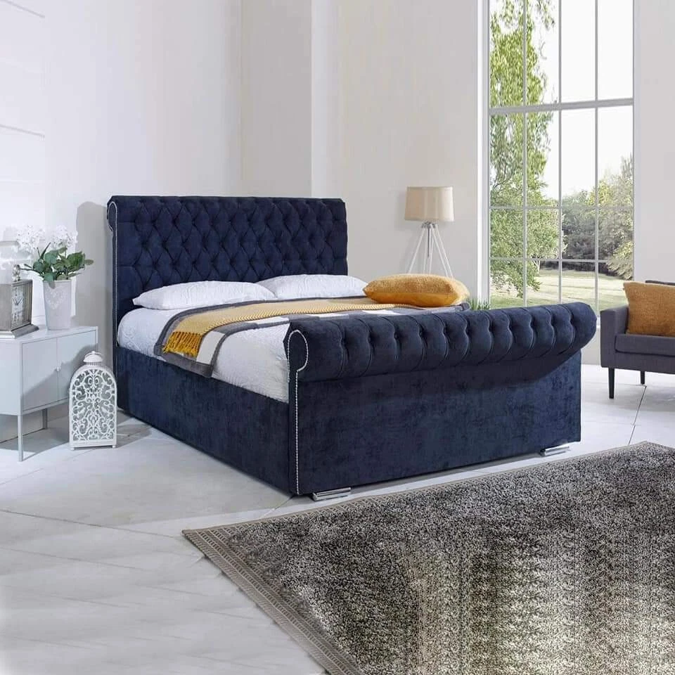 Blue sleigh on sale bed king