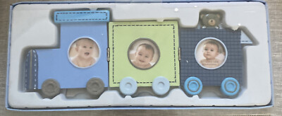 Stepping Stones Tri-Fold Train 3 Photo Frame Baby's Head Shots 4 1/4 X 11 1/4 In