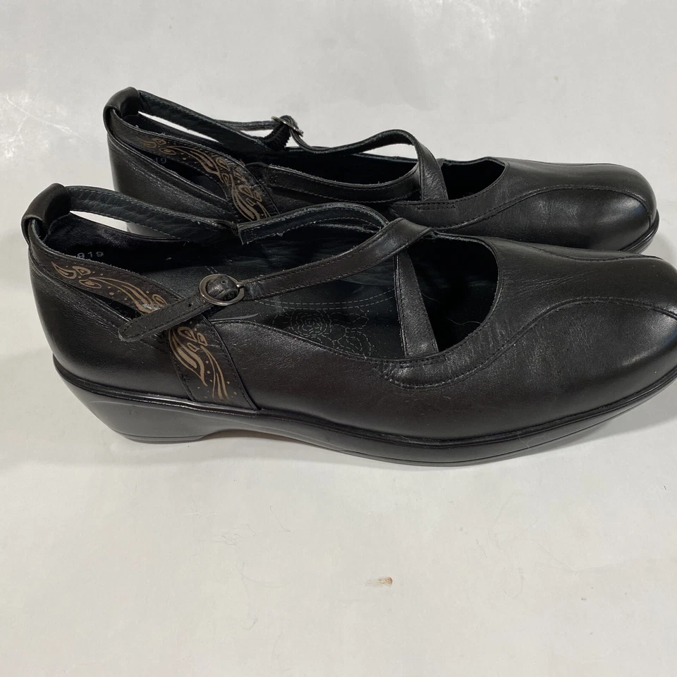 NWOB Kumfs Black Leather Mary Jane Comfort Shoes Women's Sz 39W Double Strap - Image 4 of 4