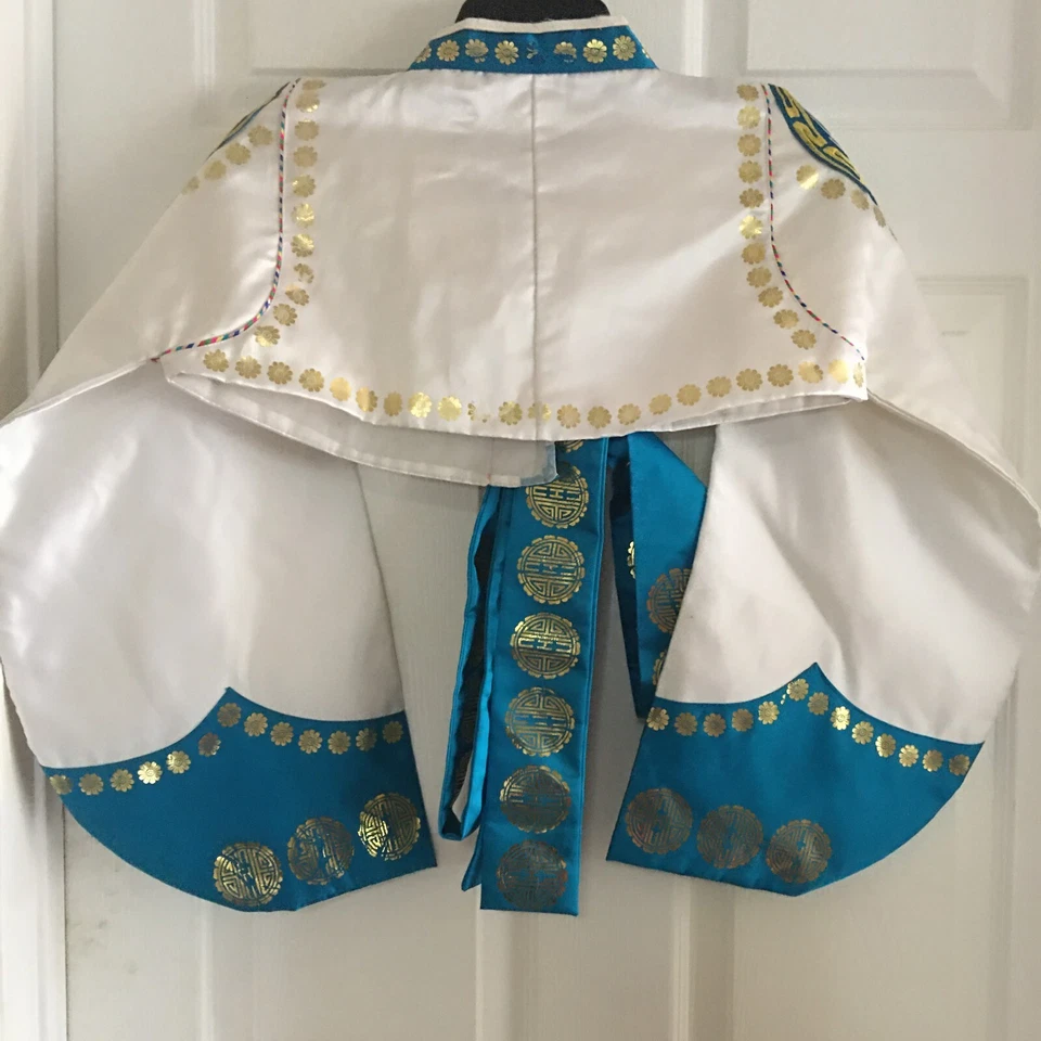 Top Hanbok bordado tradicional vintage de los años 80 blanco y azul Corea Foto 3 de 4