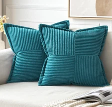 Miulee Corduroy Pillow Covers 18x18 Inch (Pack of 2) Teal Blue