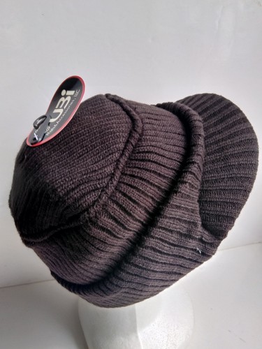 Unisex Winter Slouch Knit Cap Warm Oversized Cuffed Dark Brown Hat - Picture 2 of 3