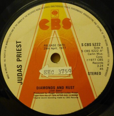 Judas Priest  Diamonds And Rust PROMO 7'' UK 1977 CBS NM