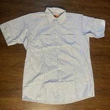 Red Kap Mens Size Large Short Sleeve Industrial Stripe Work Shirt