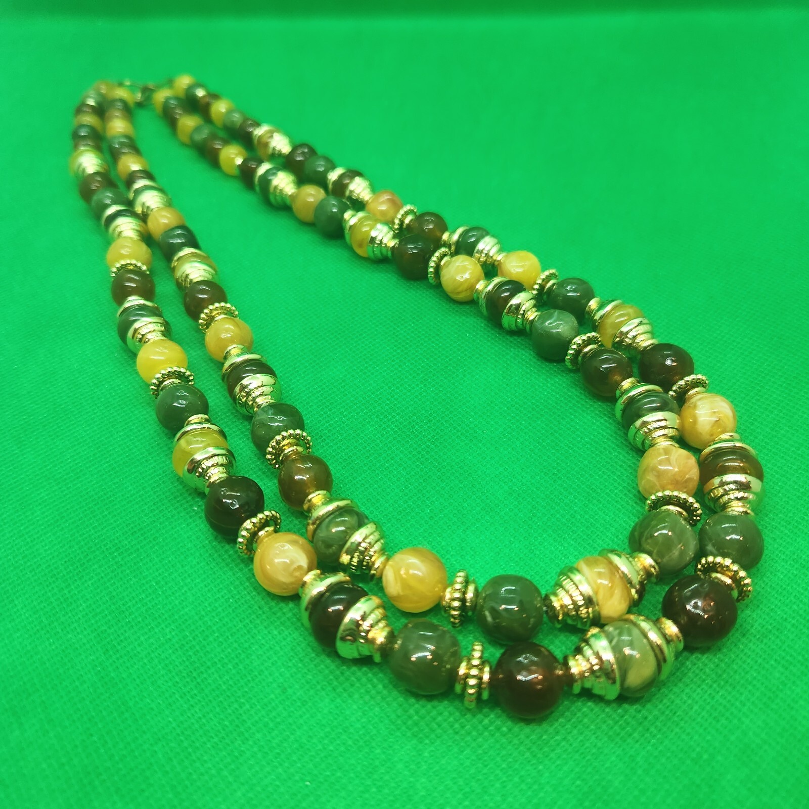 Lucite Multi Strand Layer Irregular Round Green B… - image 3