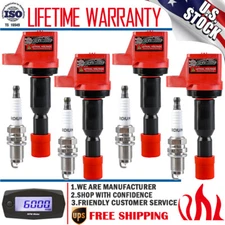 4 Pack Ignition Coil & Spark Plug For 2007 2008 Honda Fit 1.5L UF581 30520PWC003