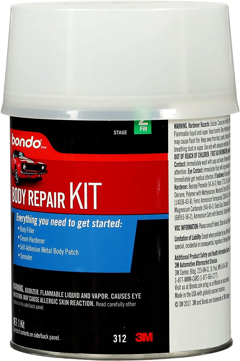 Bondo Body Repair Kit Filler, Cream Hardener, Metal Patch, Spreader w